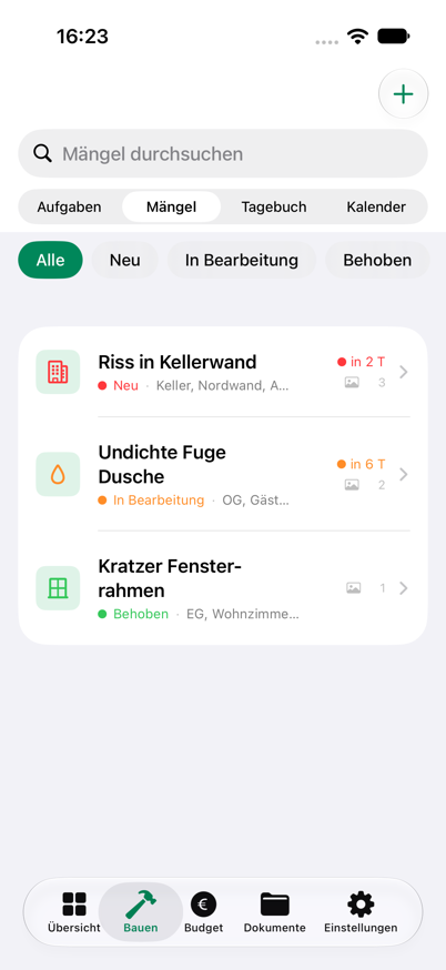 Mängelliste mit Fristen